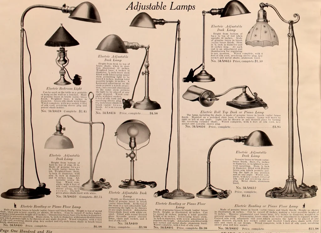 An illustration from Electric, gas, and combination lighting fixtures : table lamps, floor lamps, electrical wiring material, lighting glassware / Sears, Roebuck and Co., 1900, leaf 106