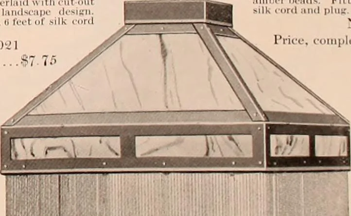 An illustration from Electric, gas, and combination lighting fixtures : table lamps, floor lamps, electrical wiring material, lighting glassware / Sears, Roebuck and Co., 1900, leaf 107