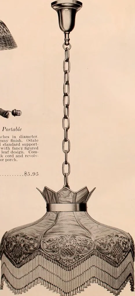An illustration from Electric, gas, and combination lighting fixtures : table lamps, floor lamps, electrical wiring material, lighting glassware / Sears, Roebuck and Co., 1900, leaf 108