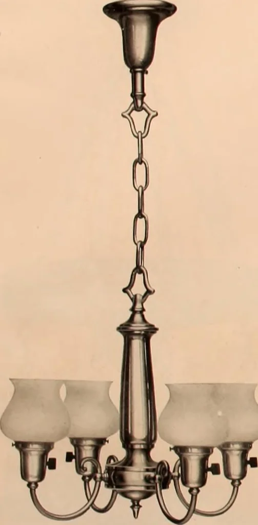 An illustration from Electric, gas, and combination lighting fixtures : table lamps, floor lamps, electrical wiring material, lighting glassware / Sears, Roebuck and Co., 1900, leaf 14