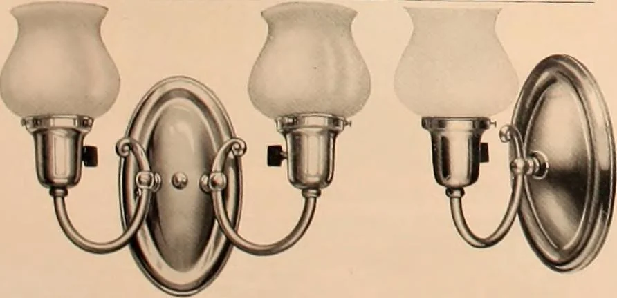 An illustration from Electric, gas, and combination lighting fixtures : table lamps, floor lamps, electrical wiring material, lighting glassware / Sears, Roebuck and Co., 1900, leaf 14