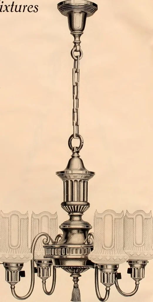 An illustration from Electric, gas, and combination lighting fixtures : table lamps, floor lamps, electrical wiring material, lighting glassware / Sears, Roebuck and Co., 1900, leaf 14
