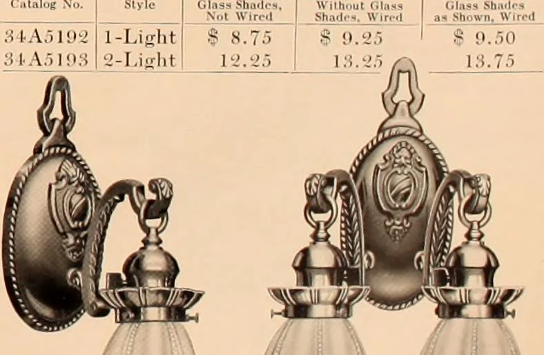 An illustration from Electric, gas, and combination lighting fixtures : table lamps, floor lamps, electrical wiring material, lighting glassware / Sears, Roebuck and Co., 1900, leaf 15