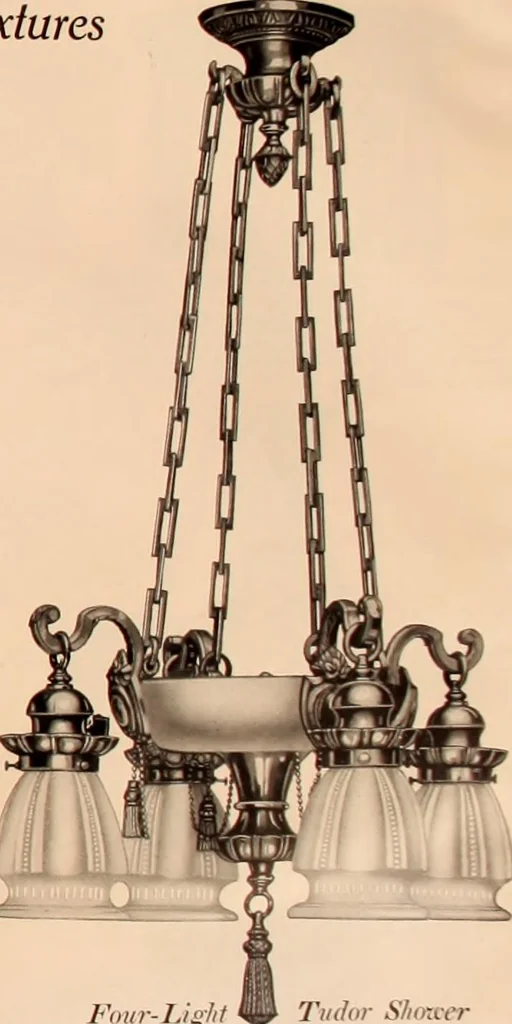 An illustration from Electric, gas, and combination lighting fixtures : table lamps, floor lamps, electrical wiring material, lighting glassware / Sears, Roebuck and Co., 1900, leaf 15