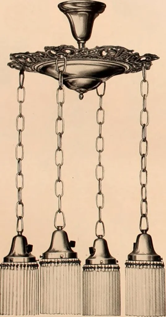 An illustration from Electric, gas, and combination lighting fixtures : table lamps, floor lamps, electrical wiring material, lighting glassware / Sears, Roebuck and Co., 1900, leaf 18