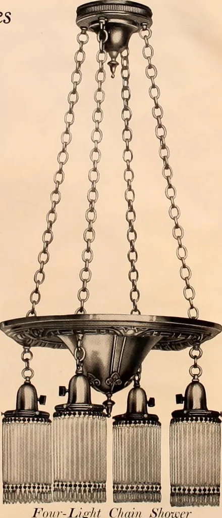 An illustration from Electric, gas, and combination lighting fixtures : table lamps, floor lamps, electrical wiring material, lighting glassware / Sears, Roebuck and Co., 1900, leaf 18