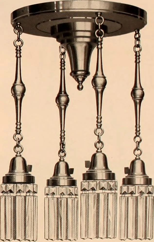 An illustration from Electric, gas, and combination lighting fixtures : table lamps, floor lamps, electrical wiring material, lighting glassware / Sears, Roebuck and Co., 1900, leaf 19