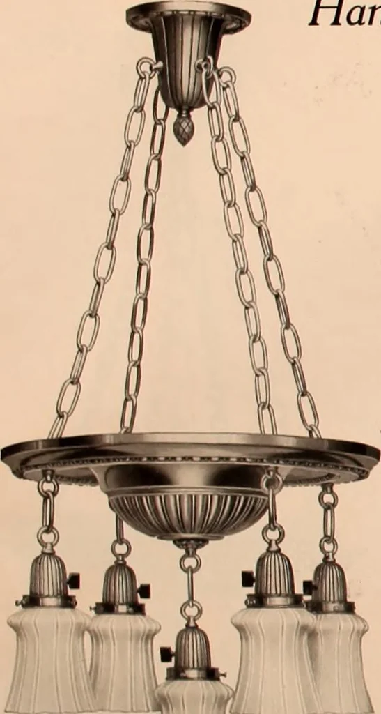 An illustration from Electric, gas, and combination lighting fixtures : table lamps, floor lamps, electrical wiring material, lighting glassware / Sears, Roebuck and Co., 1900, leaf 20