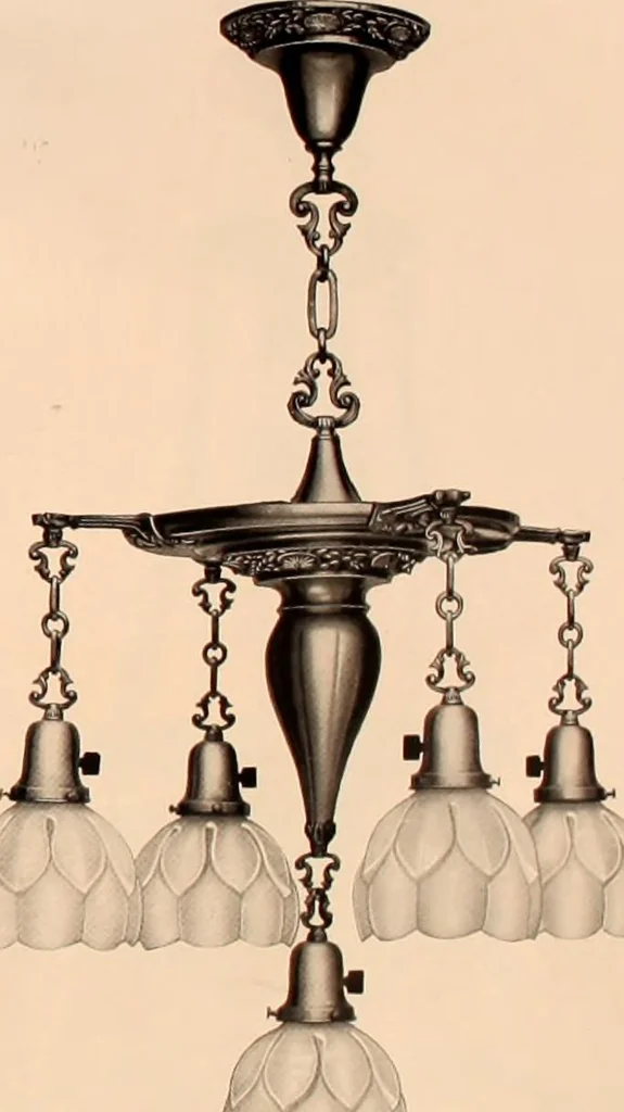 An illustration from Electric, gas, and combination lighting fixtures : table lamps, floor lamps, electrical wiring material, lighting glassware / Sears, Roebuck and Co., 1900, leaf 21