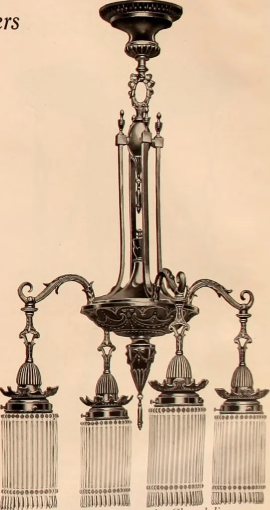 An illustration from Electric, gas, and combination lighting fixtures : table lamps, floor lamps, electrical wiring material, lighting glassware / Sears, Roebuck and Co., 1900, leaf 21