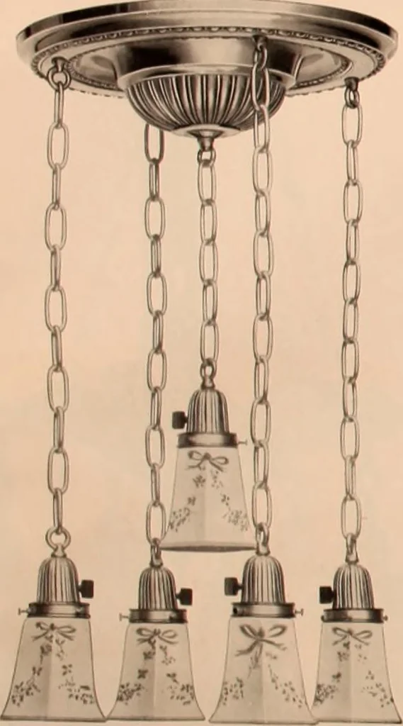 An illustration from Electric, gas, and combination lighting fixtures : table lamps, floor lamps, electrical wiring material, lighting glassware / Sears, Roebuck and Co., 1900, leaf 22