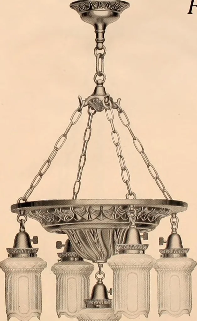 An illustration from Electric, gas, and combination lighting fixtures : table lamps, floor lamps, electrical wiring material, lighting glassware / Sears, Roebuck and Co., 1900, leaf 23