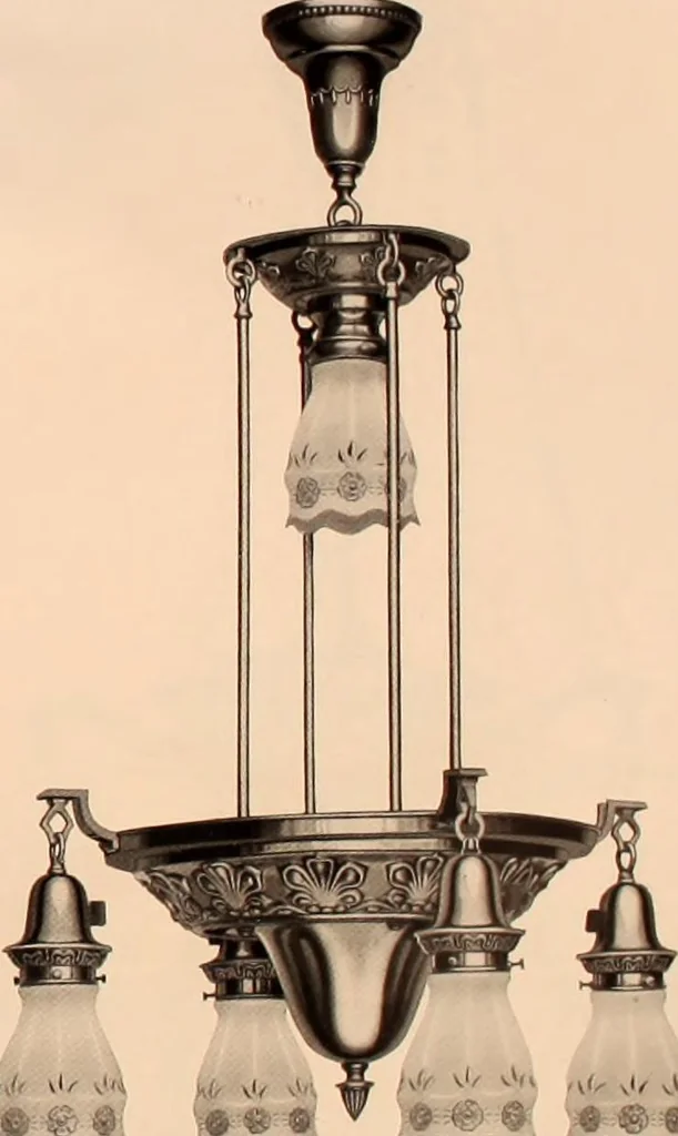 An illustration from Electric, gas, and combination lighting fixtures : table lamps, floor lamps, electrical wiring material, lighting glassware / Sears, Roebuck and Co., 1900, leaf 23