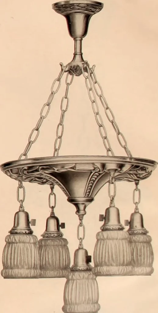 An illustration from Electric, gas, and combination lighting fixtures : table lamps, floor lamps, electrical wiring material, lighting glassware / Sears, Roebuck and Co., 1900, leaf 23