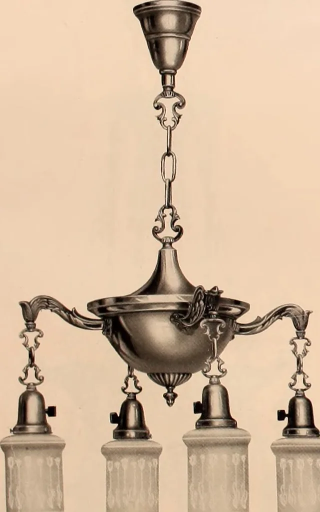 An illustration from Electric, gas, and combination lighting fixtures : table lamps, floor lamps, electrical wiring material, lighting glassware / Sears, Roebuck and Co., 1900, leaf 24
