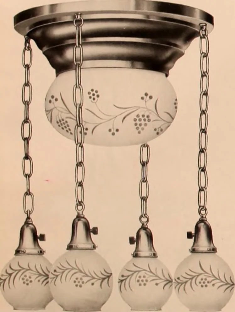 An illustration from Electric, gas, and combination lighting fixtures : table lamps, floor lamps, electrical wiring material, lighting glassware / Sears, Roebuck and Co., 1900, leaf 26