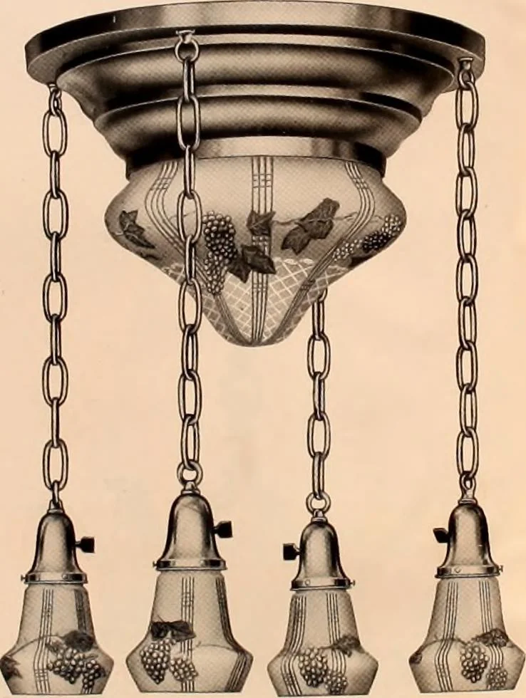 An illustration from Electric, gas, and combination lighting fixtures : table lamps, floor lamps, electrical wiring material, lighting glassware / Sears, Roebuck and Co., 1900, leaf 26