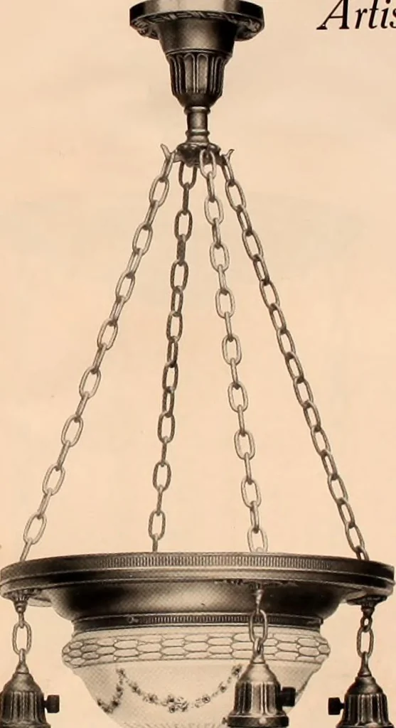 An illustration from Electric, gas, and combination lighting fixtures : table lamps, floor lamps, electrical wiring material, lighting glassware / Sears, Roebuck and Co., 1900, leaf 27