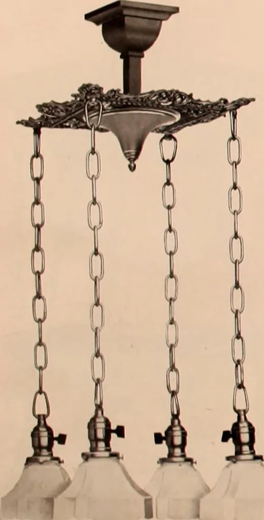 An illustration from Electric, gas, and combination lighting fixtures : table lamps, floor lamps, electrical wiring material, lighting glassware / Sears, Roebuck and Co., 1900, leaf 28