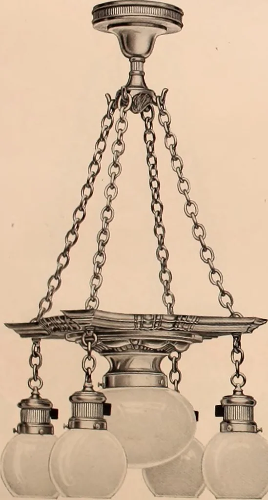 An illustration from Electric, gas, and combination lighting fixtures : table lamps, floor lamps, electrical wiring material, lighting glassware / Sears, Roebuck and Co., 1900, leaf 28
