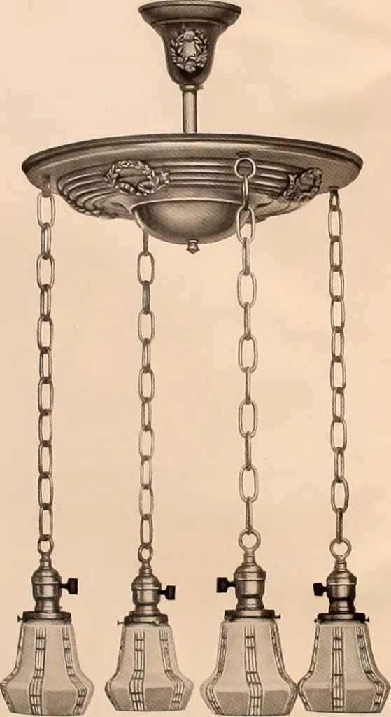 An illustration from Electric, gas, and combination lighting fixtures : table lamps, floor lamps, electrical wiring material, lighting glassware / Sears, Roebuck and Co., 1900, leaf 28