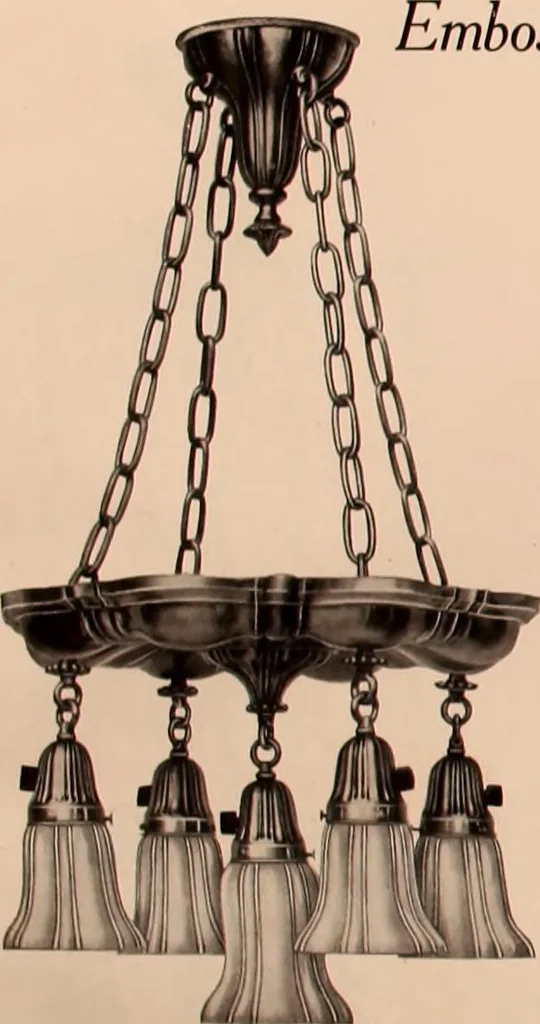An illustration from Electric, gas, and combination lighting fixtures : table lamps, floor lamps, electrical wiring material, lighting glassware / Sears, Roebuck and Co., 1900, leaf 30