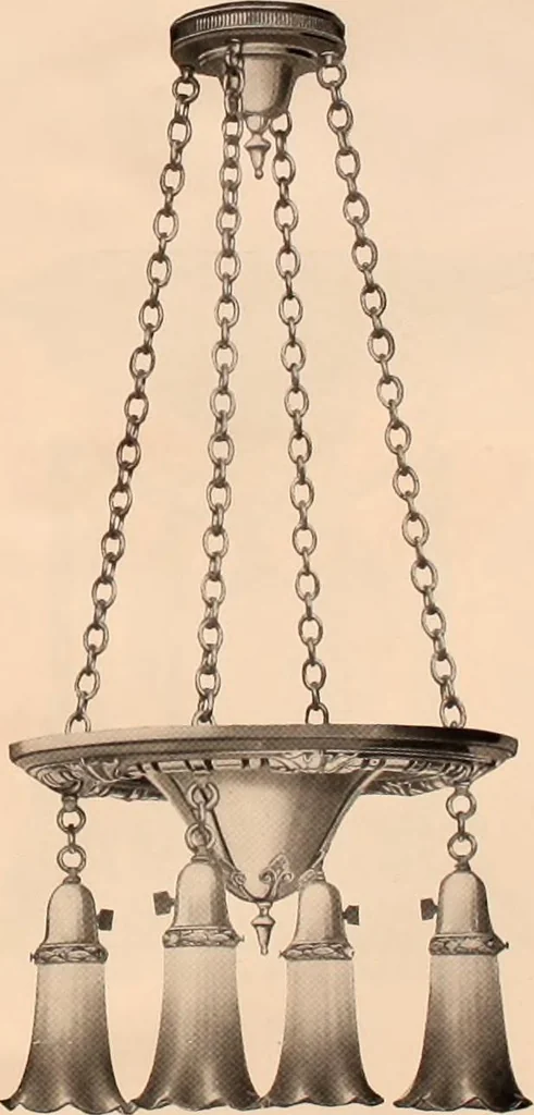 An illustration from Electric, gas, and combination lighting fixtures : table lamps, floor lamps, electrical wiring material, lighting glassware / Sears, Roebuck and Co., 1900, leaf 31