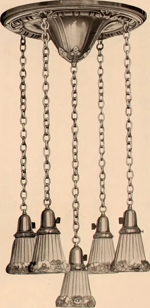 An illustration from Electric, gas, and combination lighting fixtures : table lamps, floor lamps, electrical wiring material, lighting glassware / Sears, Roebuck and Co., 1900, leaf 31
