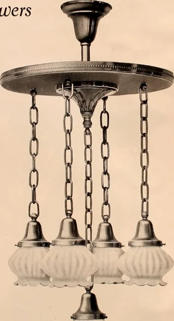 An illustration from Electric, gas, and combination lighting fixtures : table lamps, floor lamps, electrical wiring material, lighting glassware / Sears, Roebuck and Co., 1900, leaf 34