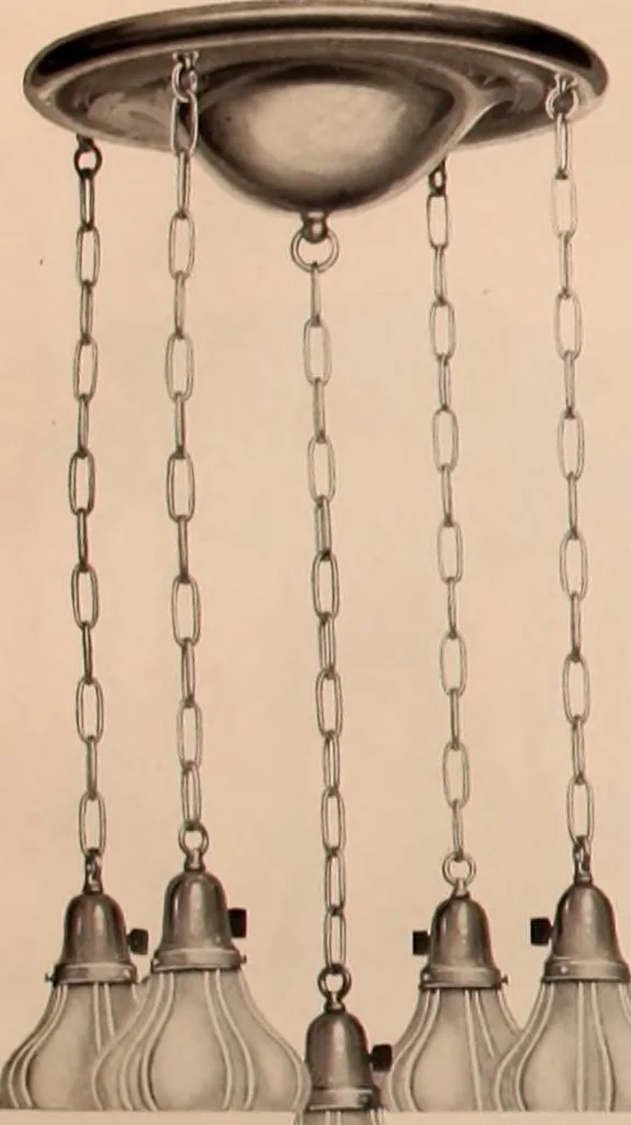 An illustration from Electric, gas, and combination lighting fixtures : table lamps, floor lamps, electrical wiring material, lighting glassware / Sears, Roebuck and Co., 1900, leaf 34