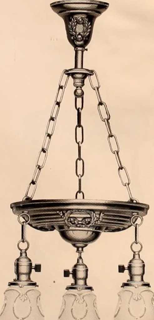 An illustration from Electric, gas, and combination lighting fixtures : table lamps, floor lamps, electrical wiring material, lighting glassware / Sears, Roebuck and Co., 1900, leaf 38