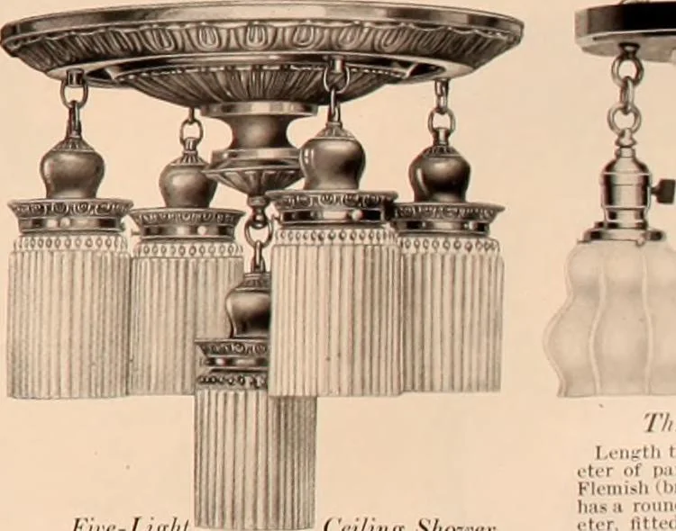 An illustration from Electric, gas, and combination lighting fixtures : table lamps, floor lamps, electrical wiring material, lighting glassware / Sears, Roebuck and Co., 1900, leaf 39