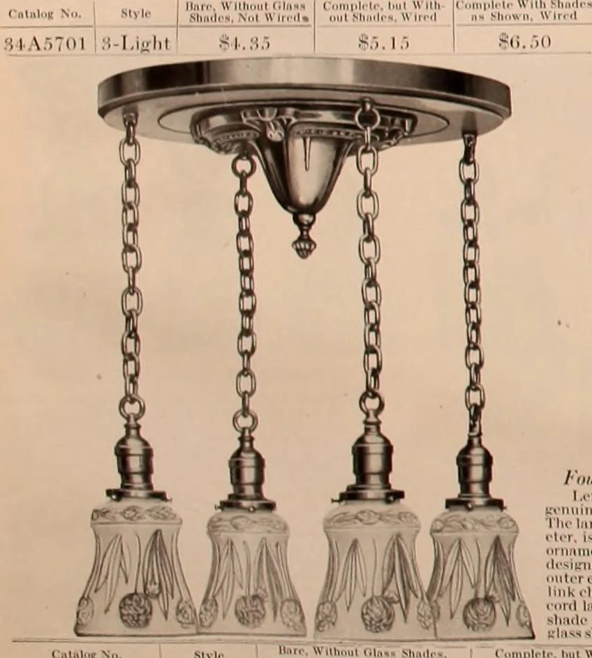 An illustration from Electric, gas, and combination lighting fixtures : table lamps, floor lamps, electrical wiring material, lighting glassware / Sears, Roebuck and Co., 1900, leaf 40