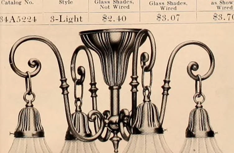 An illustration from Electric, gas, and combination lighting fixtures : table lamps, floor lamps, electrical wiring material, lighting glassware / Sears, Roebuck and Co., 1900, leaf 41