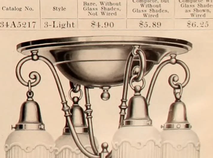 An illustration from Electric, gas, and combination lighting fixtures : table lamps, floor lamps, electrical wiring material, lighting glassware / Sears, Roebuck and Co., 1900, leaf 41