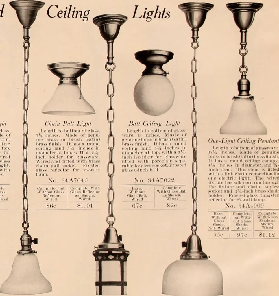 An illustration from Electric, gas, and combination lighting fixtures : table lamps, floor lamps, electrical wiring material, lighting glassware / Sears, Roebuck and Co., 1900, leaf 45