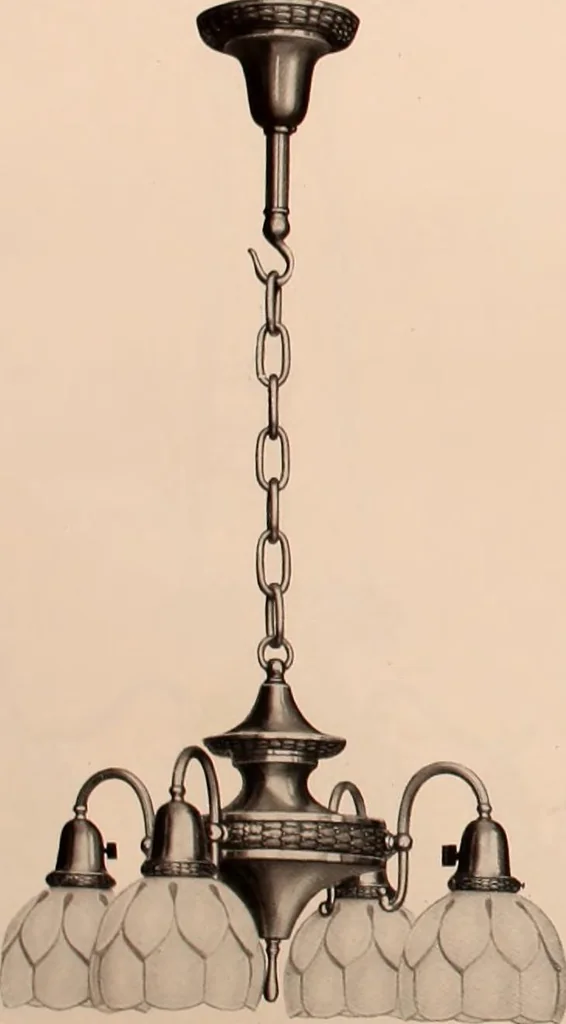 An illustration from Electric, gas, and combination lighting fixtures : table lamps, floor lamps, electrical wiring material, lighting glassware / Sears, Roebuck and Co., 1900, leaf 52