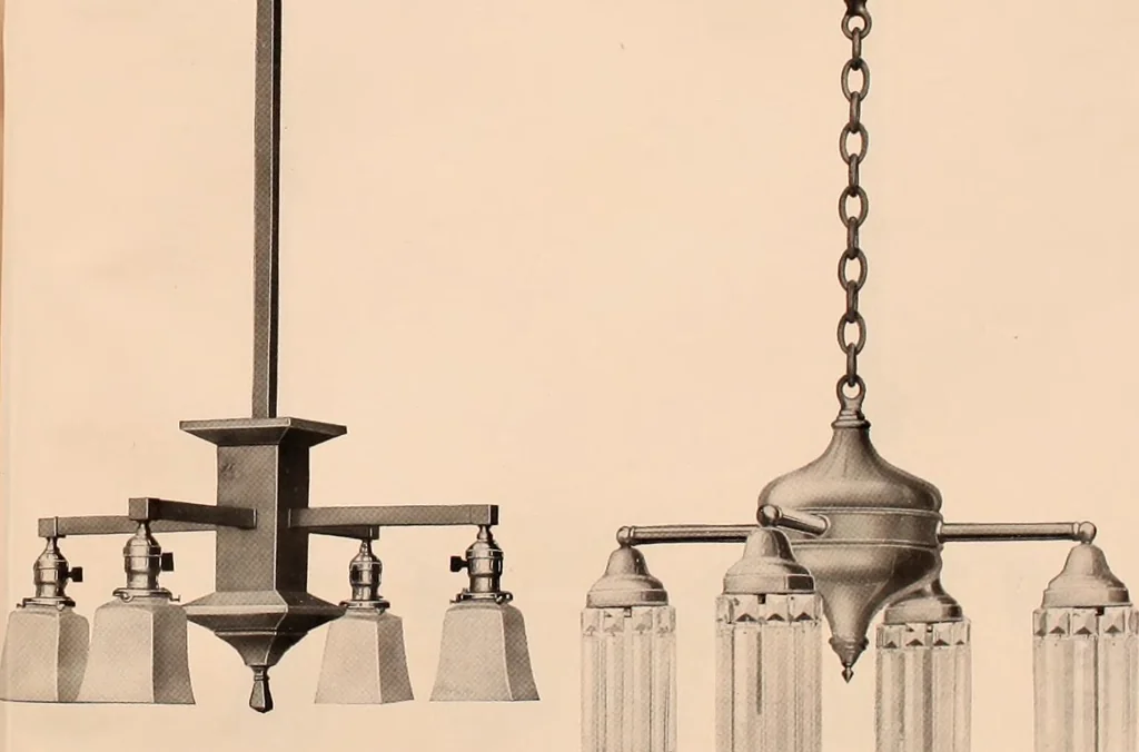 An illustration from Electric, gas, and combination lighting fixtures : table lamps, floor lamps, electrical wiring material, lighting glassware / Sears, Roebuck and Co., 1900, leaf 53