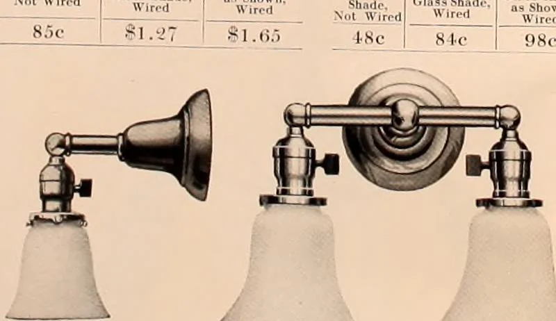 An illustration from Electric, gas, and combination lighting fixtures : table lamps, floor lamps, electrical wiring material, lighting glassware / Sears, Roebuck and Co., 1900, leaf 56