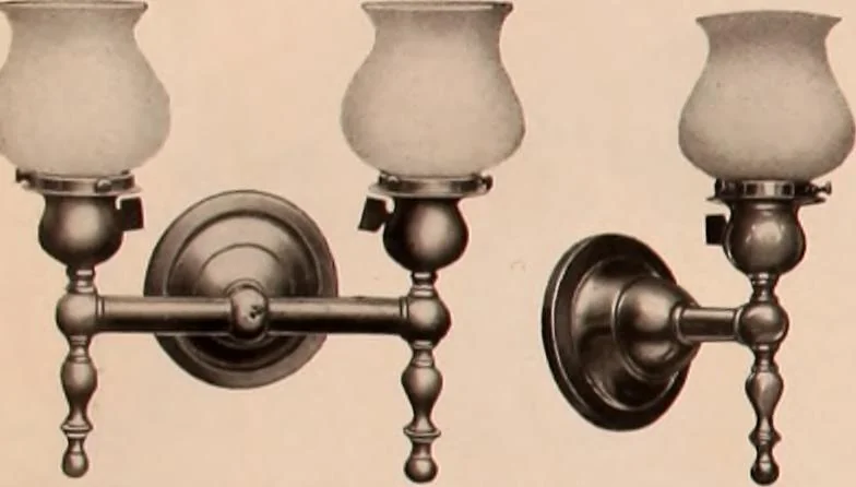An illustration from Electric, gas, and combination lighting fixtures : table lamps, floor lamps, electrical wiring material, lighting glassware / Sears, Roebuck and Co., 1900, leaf 58