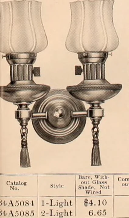 An illustration from Electric, gas, and combination lighting fixtures : table lamps, floor lamps, electrical wiring material, lighting glassware / Sears, Roebuck and Co., 1900, leaf 59
