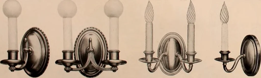 An illustration from Electric, gas, and combination lighting fixtures : table lamps, floor lamps, electrical wiring material, lighting glassware / Sears, Roebuck and Co., 1900, leaf 60