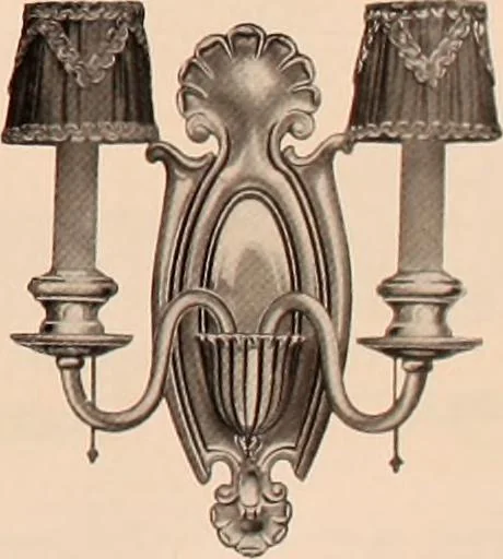 An illustration from Electric, gas, and combination lighting fixtures : table lamps, floor lamps, electrical wiring material, lighting glassware / Sears, Roebuck and Co., 1900, leaf 61