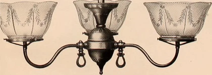 An illustration from Electric, gas, and combination lighting fixtures : table lamps, floor lamps, electrical wiring material, lighting glassware / Sears, Roebuck and Co., 1900, leaf 65