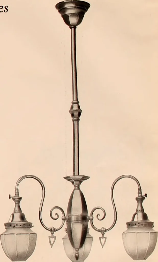An illustration from Electric, gas, and combination lighting fixtures : table lamps, floor lamps, electrical wiring material, lighting glassware / Sears, Roebuck and Co., 1900, leaf 69