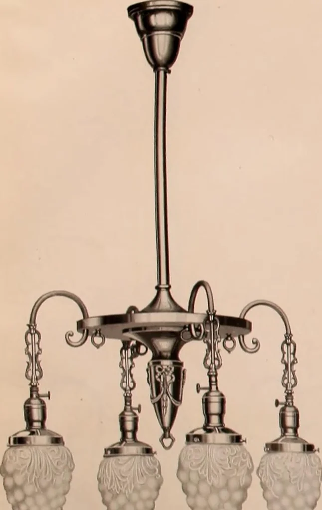 An illustration from Electric, gas, and combination lighting fixtures : table lamps, floor lamps, electrical wiring material, lighting glassware / Sears, Roebuck and Co., 1900, leaf 70