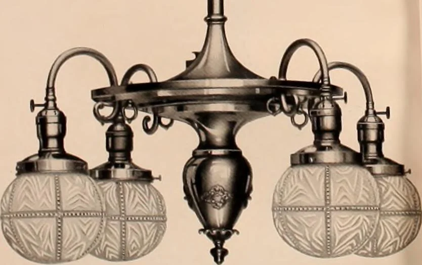An illustration from Electric, gas, and combination lighting fixtures : table lamps, floor lamps, electrical wiring material, lighting glassware / Sears, Roebuck and Co., 1900, leaf 70