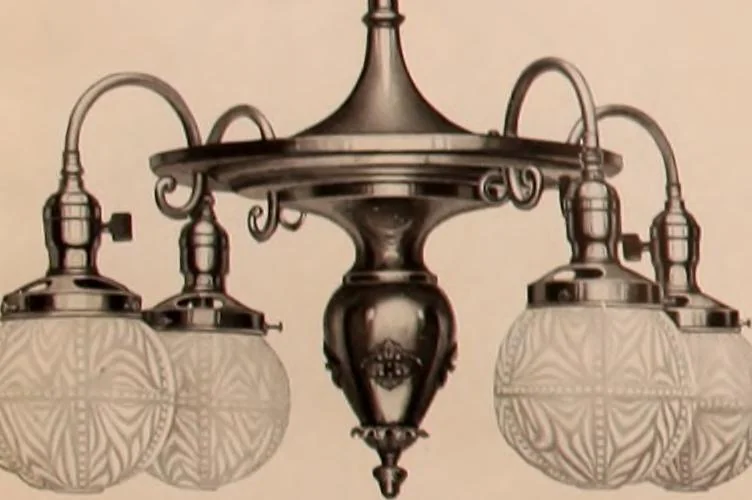 An illustration from Electric, gas, and combination lighting fixtures : table lamps, floor lamps, electrical wiring material, lighting glassware / Sears, Roebuck and Co., 1900, leaf 72
