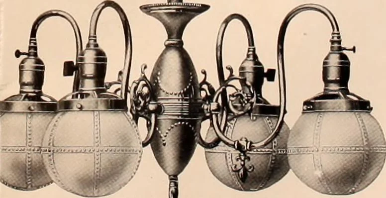 An illustration from Electric, gas, and combination lighting fixtures : table lamps, floor lamps, electrical wiring material, lighting glassware / Sears, Roebuck and Co., 1900, leaf 73