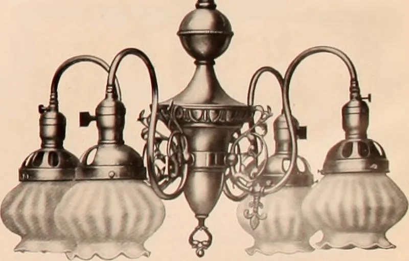 An illustration from Electric, gas, and combination lighting fixtures : table lamps, floor lamps, electrical wiring material, lighting glassware / Sears, Roebuck and Co., 1900, leaf 73
